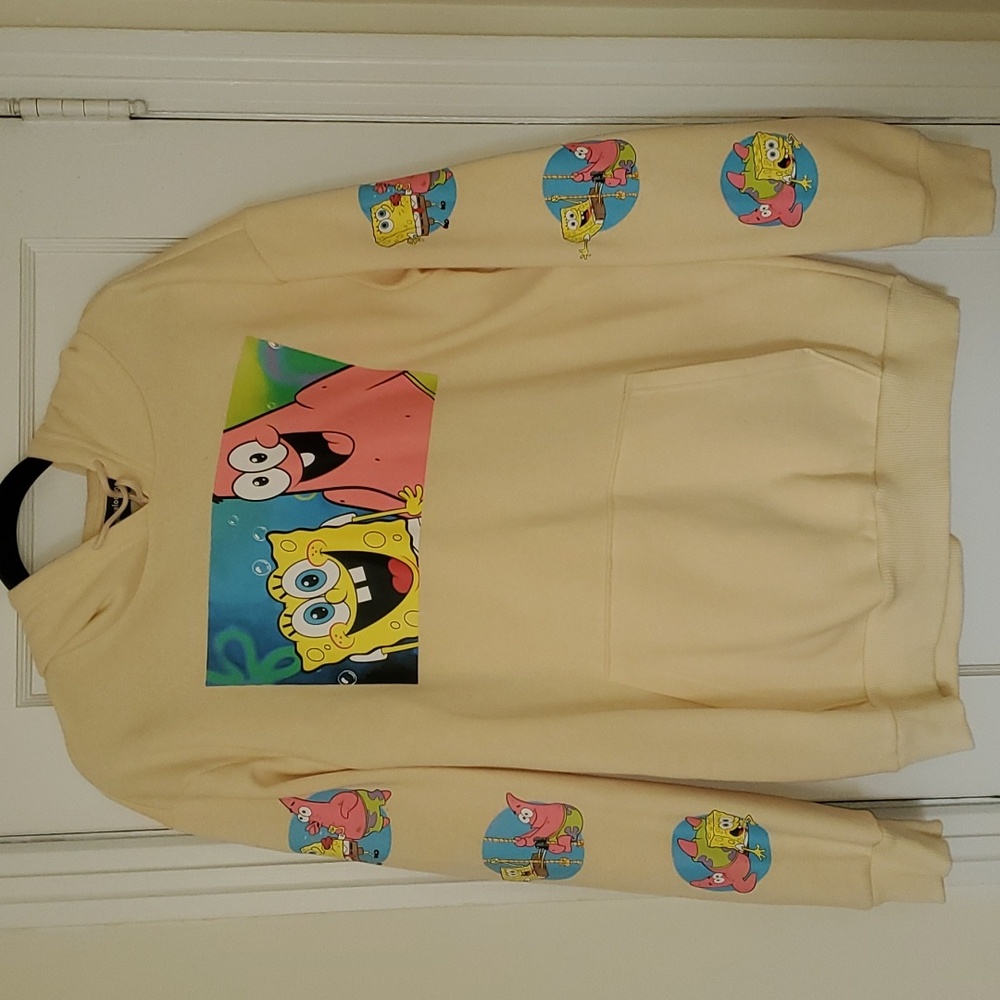 SpongeBob SquarePants Yellow Hoodie - Size Large - Fun Graphic Design